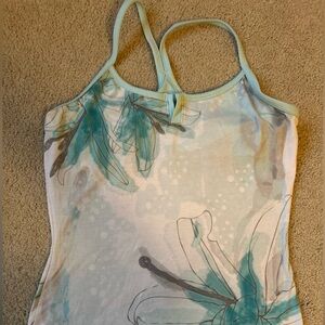 2000s Prana Teal and Cream Floral Camisole